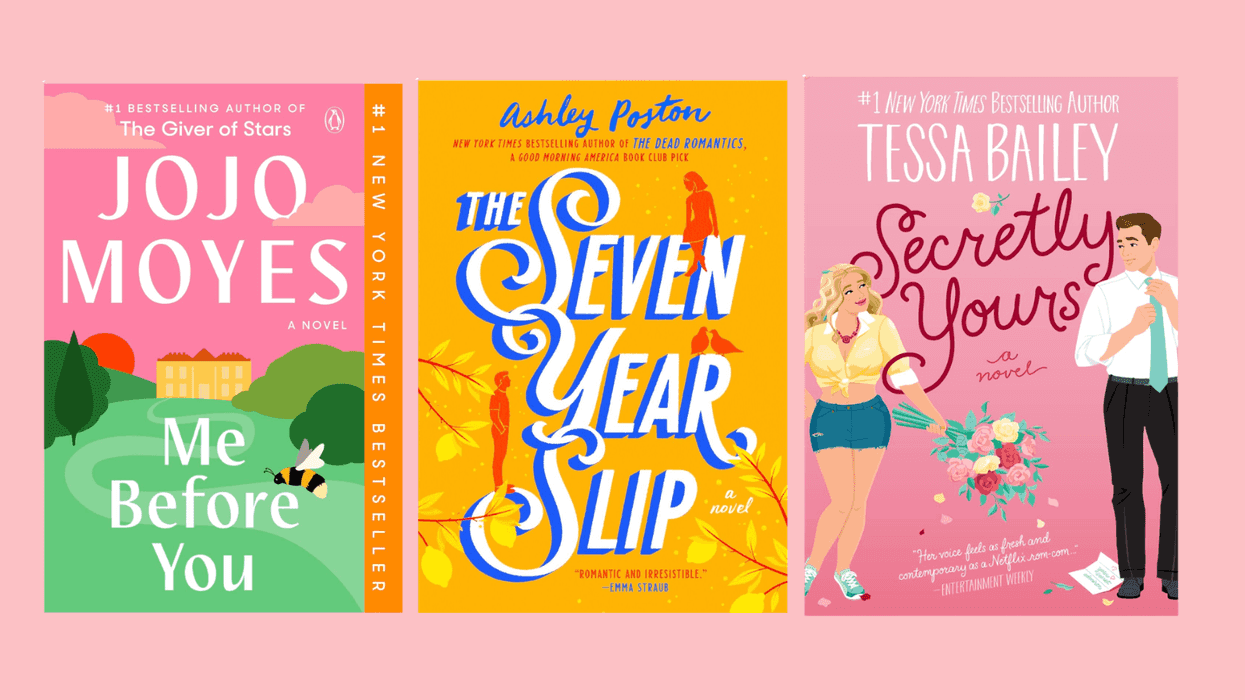 Three romance novel covers: "Me Before You," "The Seven Year Slip," and "Secretly Yours."