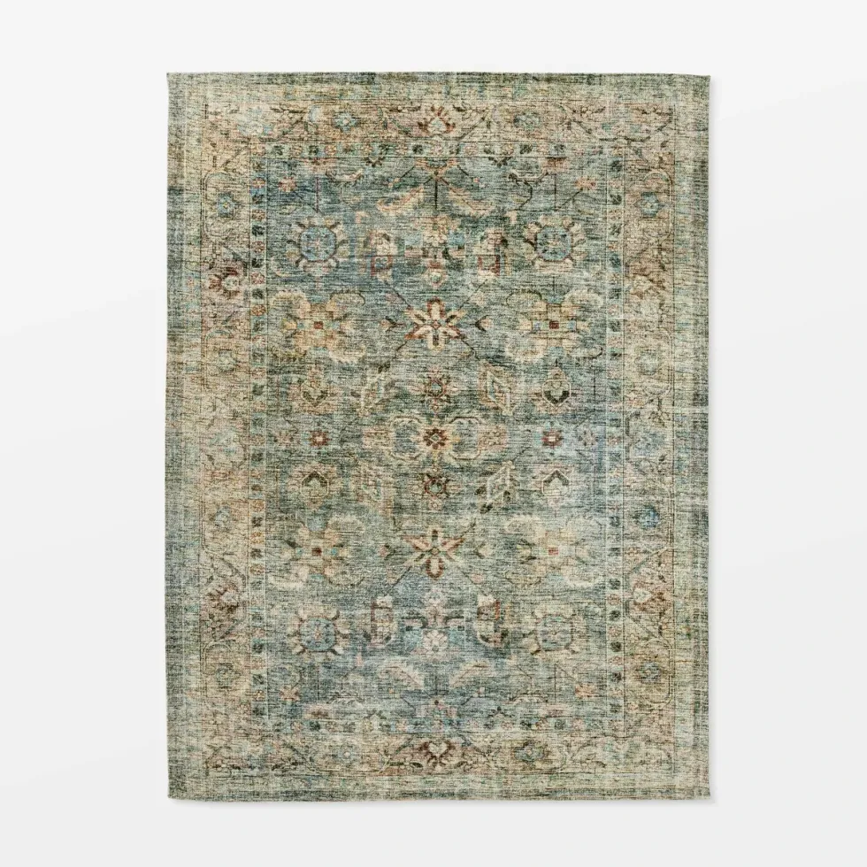 threshold ledges digital floral print distressed persian rug