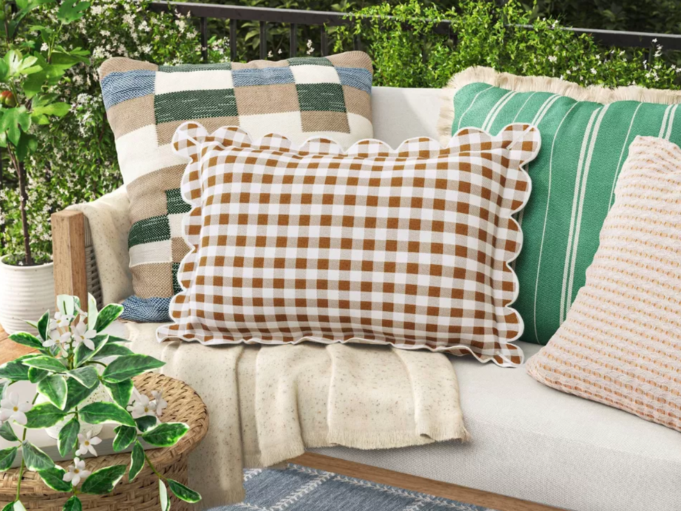 Threshold & Studio McGee Gingham Scalloped Edge Outdoor Lumbar Pillow