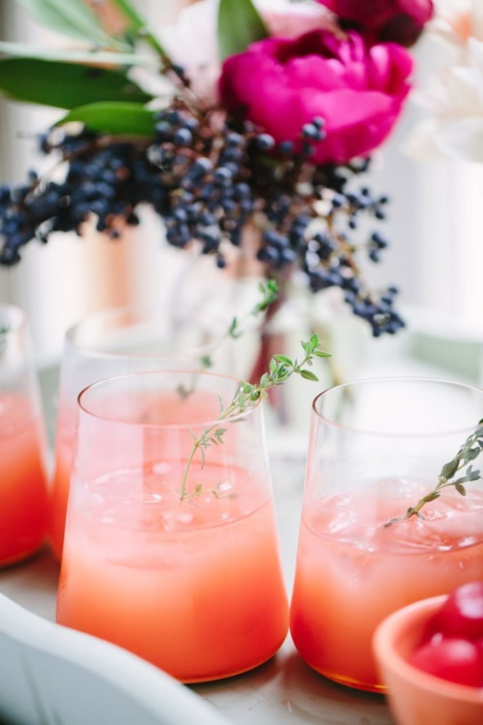 Thyme and Pink Grapefruit Greyhounds pink cocktails