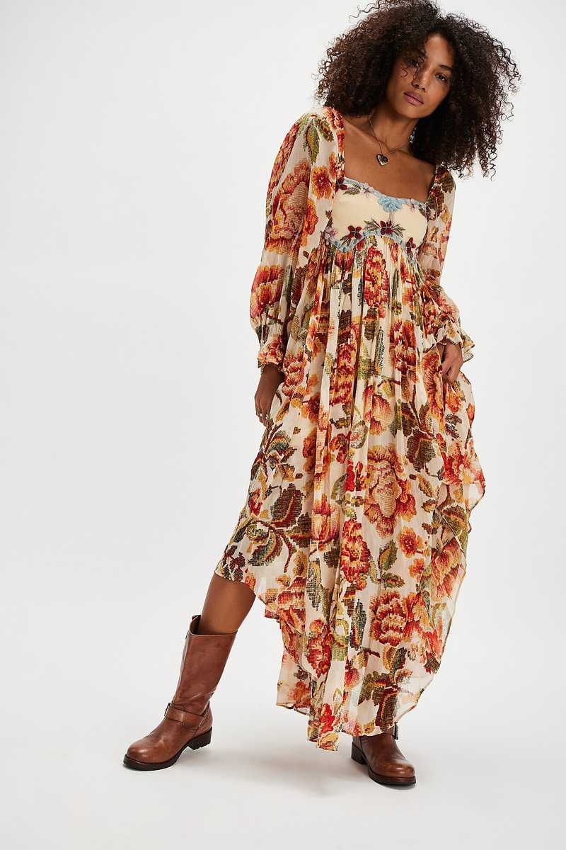 chinese dress ladies Free People Womens Printed Dixie Maxi Vintage Indigo Combo S at Amazon  Women's Clothing store main image 0