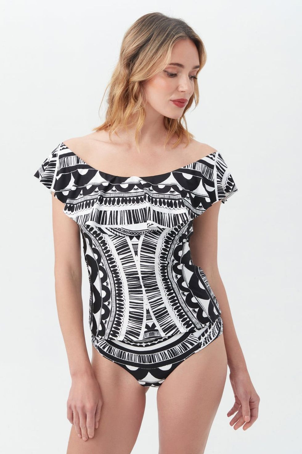 Tina Turk Hula Off The Shoulder Tankini Swim Top
