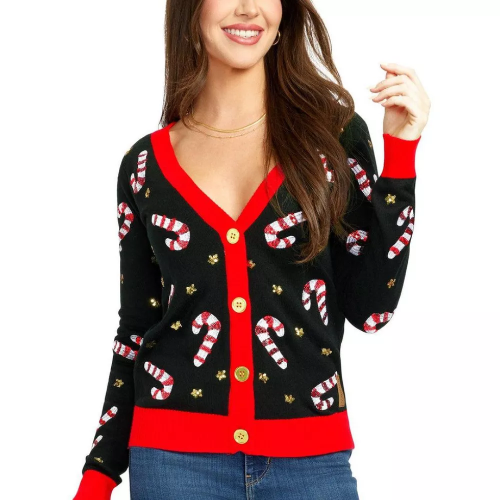 Tipsy Elves Sequin Candy Cane Cardigan
