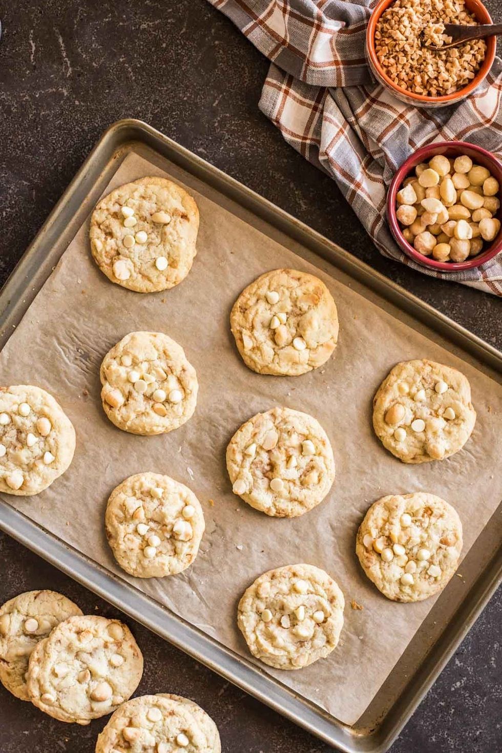 Toffee White Chocolate Macadamia Cookies