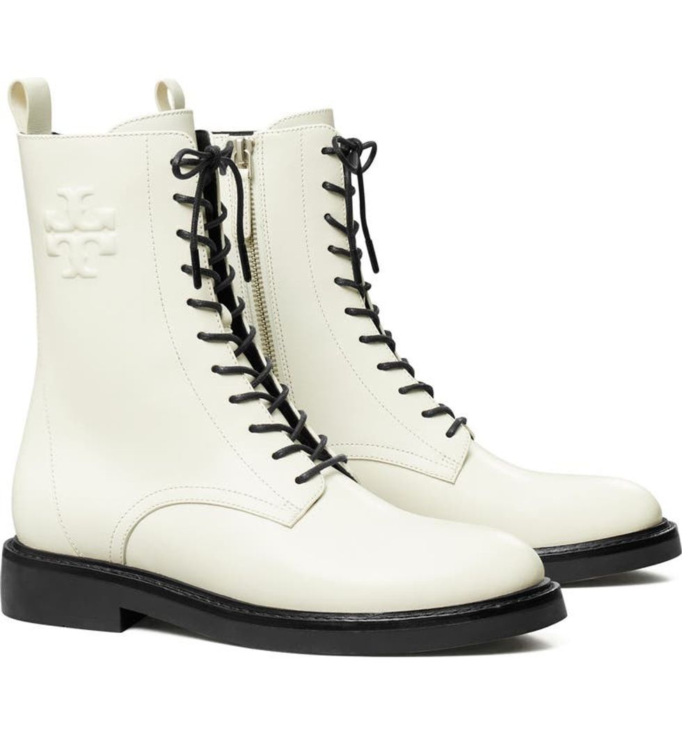 Tory Burch Double-T Croc Embossed Combat Boot