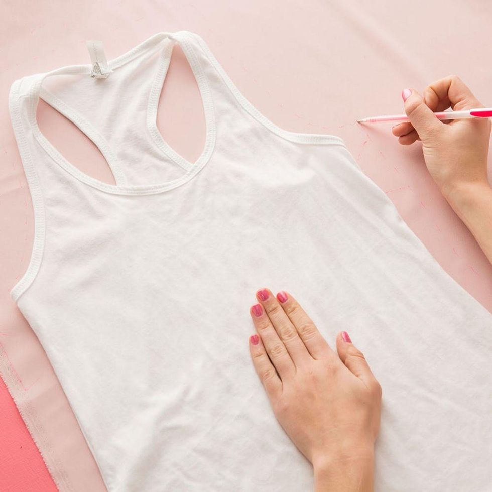 trace your tank top on the satin