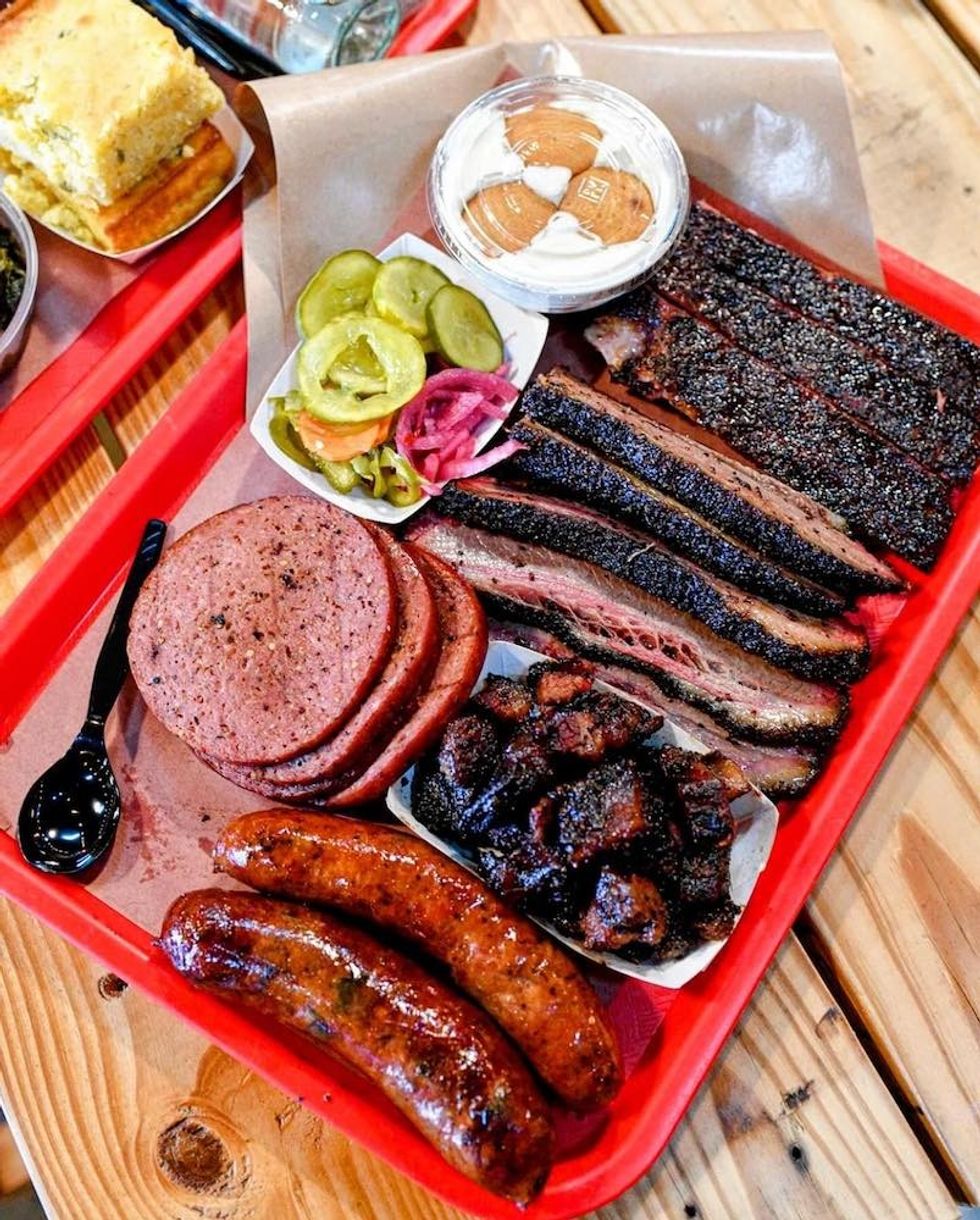 tray of bbq and sides from cattleack bbq