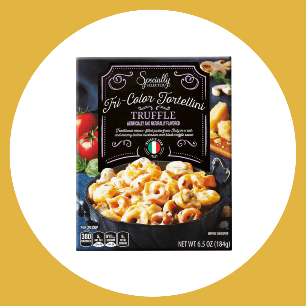 Tri-Color Tortellini Truffle package with pasta image and nutritional info.