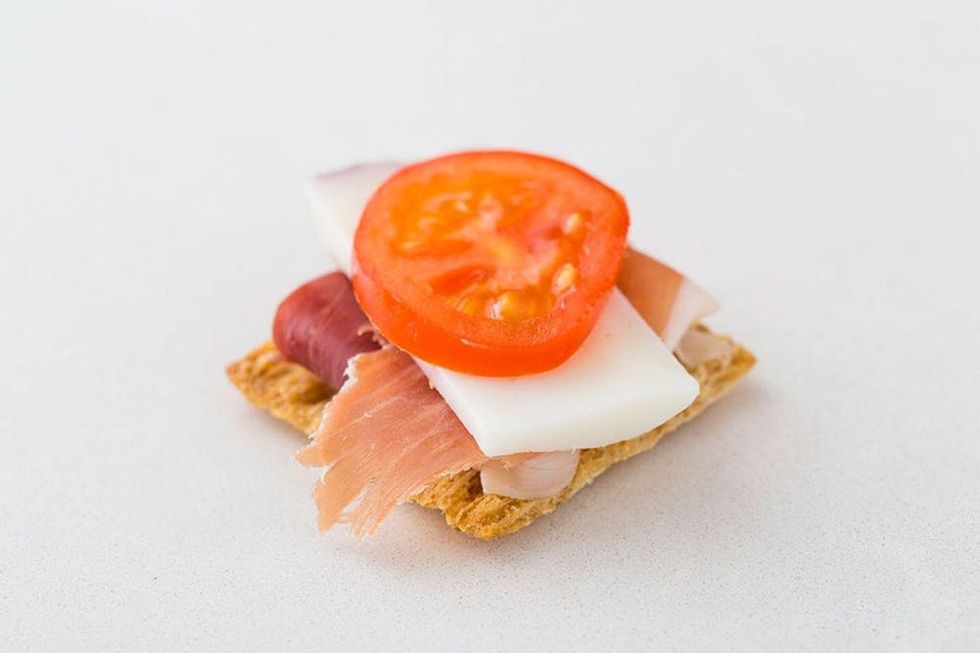Triscuit + Prosciutto + Drunken Goat Cheese + Tomato Bites