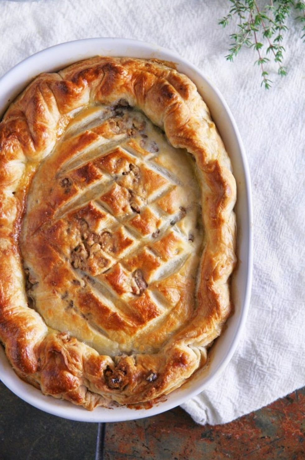 Turkey Leek Pot Pie With Sage and Walnut Studded Puff Pastry