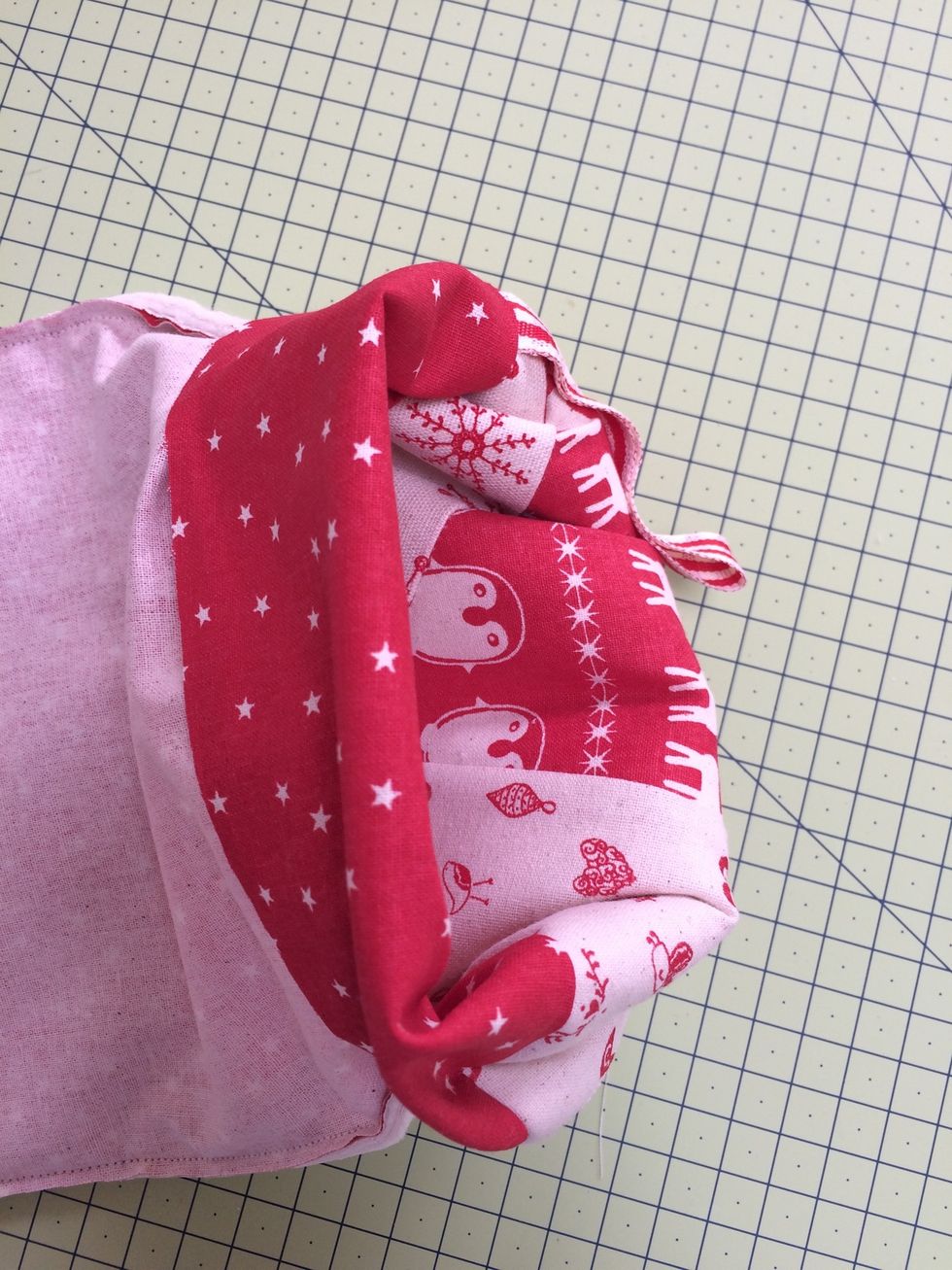 Turn back and front to right side out