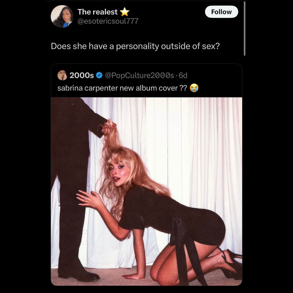 tweet about sabrina carpenter's 'manchild' album cover