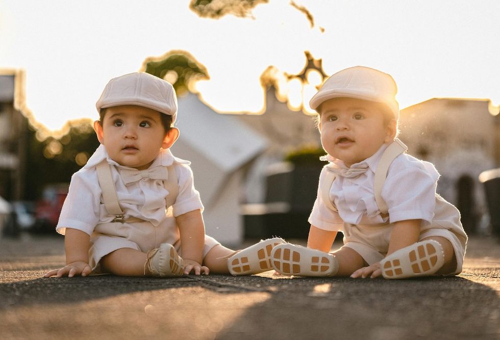 twin boys in matching outfits