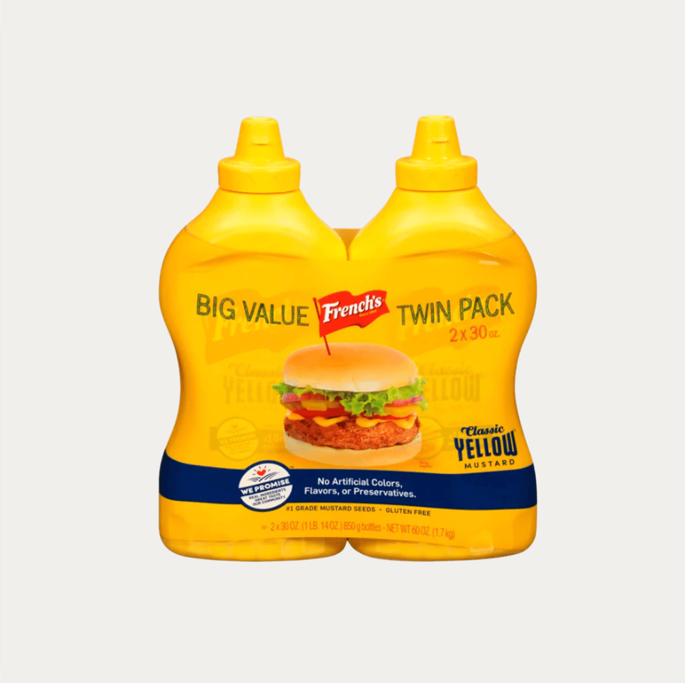 Twin pack of French's Classic Yellow Mustard, 2 x 30 oz bottles.