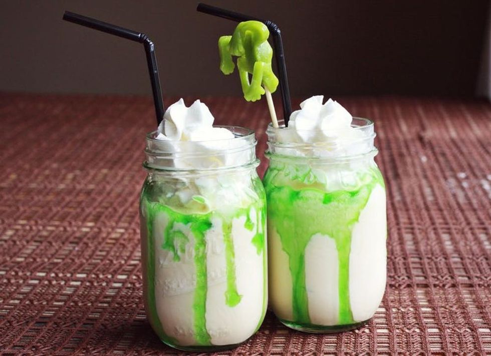 Two glasses of Halloween milkshakes
