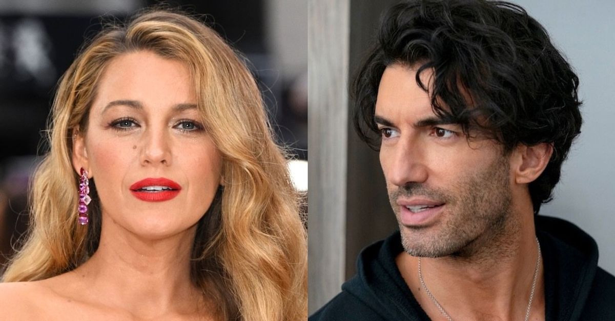 Two people, one with wavy blonde hair, and one with curly dark hair, looking in different directions. blake lively deposition justin baldoni trial