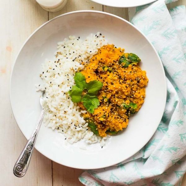 Two plates of Slow-Cooked Butternut Squash Dal