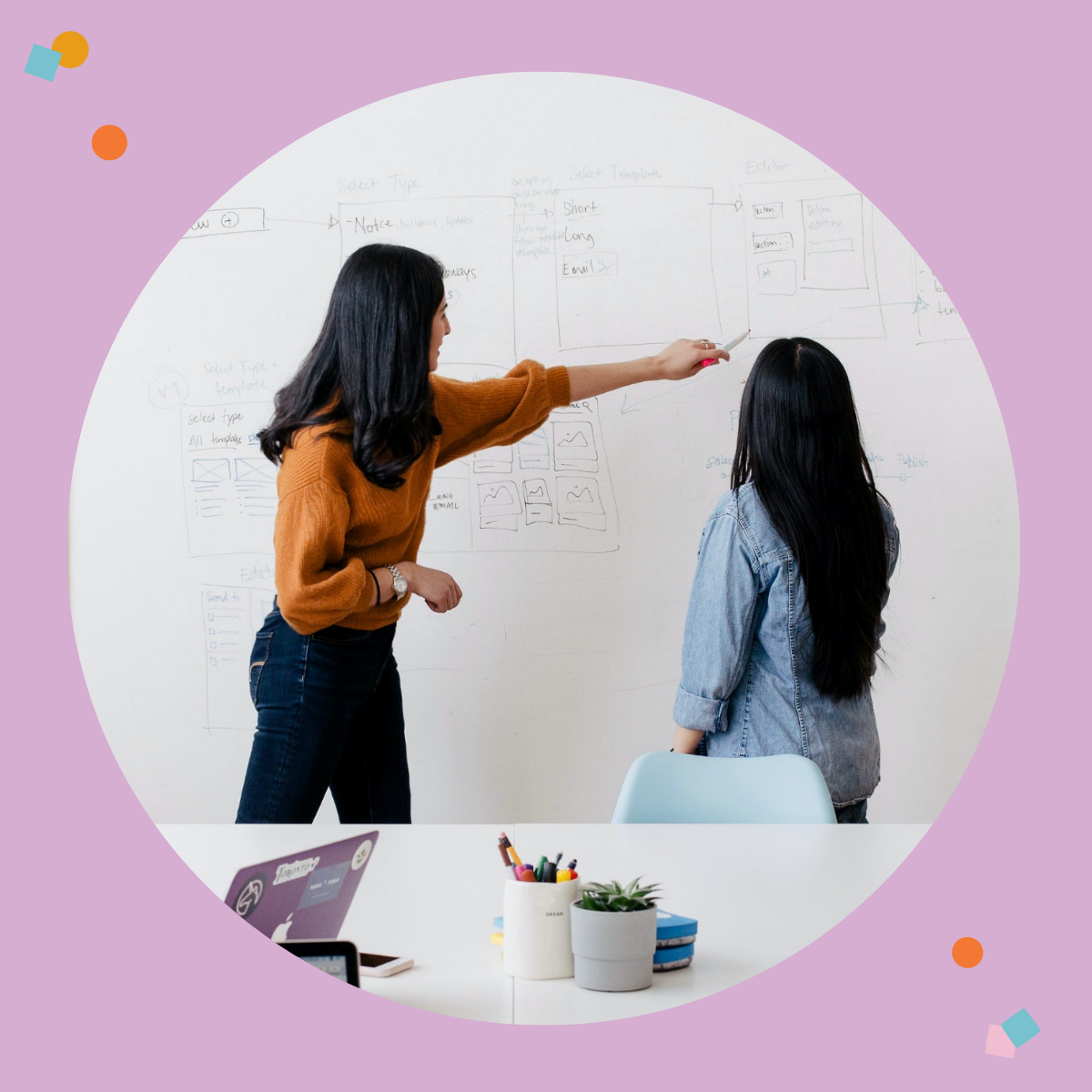 Two women working together