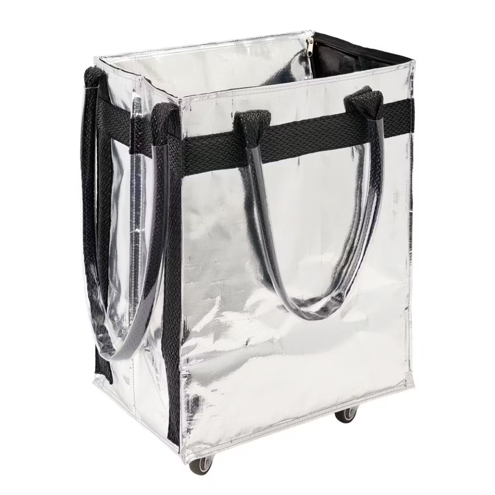 \u200bAldi's LS Live In Style Silver Metallic Foldable Rolling Tote