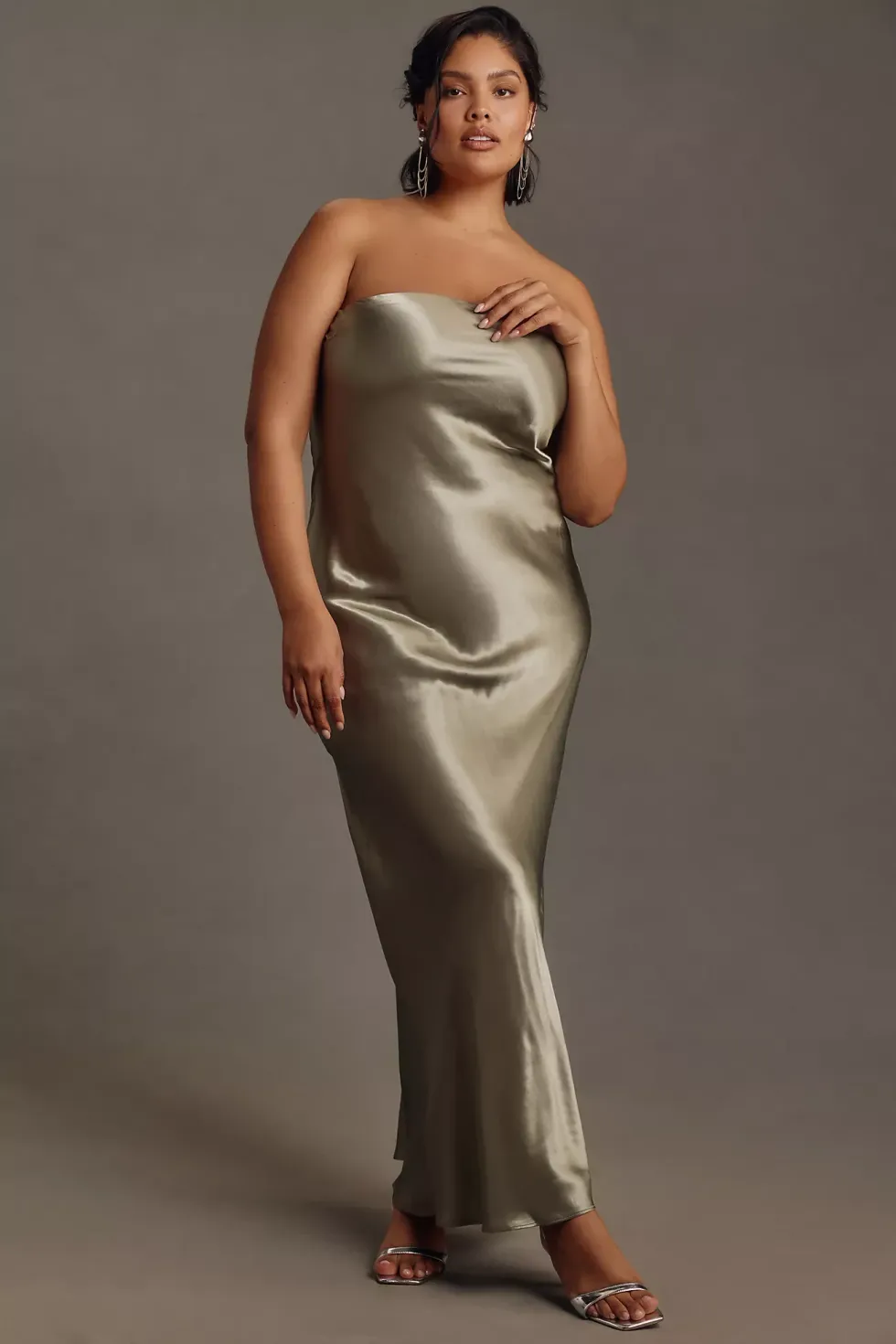 \u200bAnthropologie Fleur Strapless Satin Maxi Dress