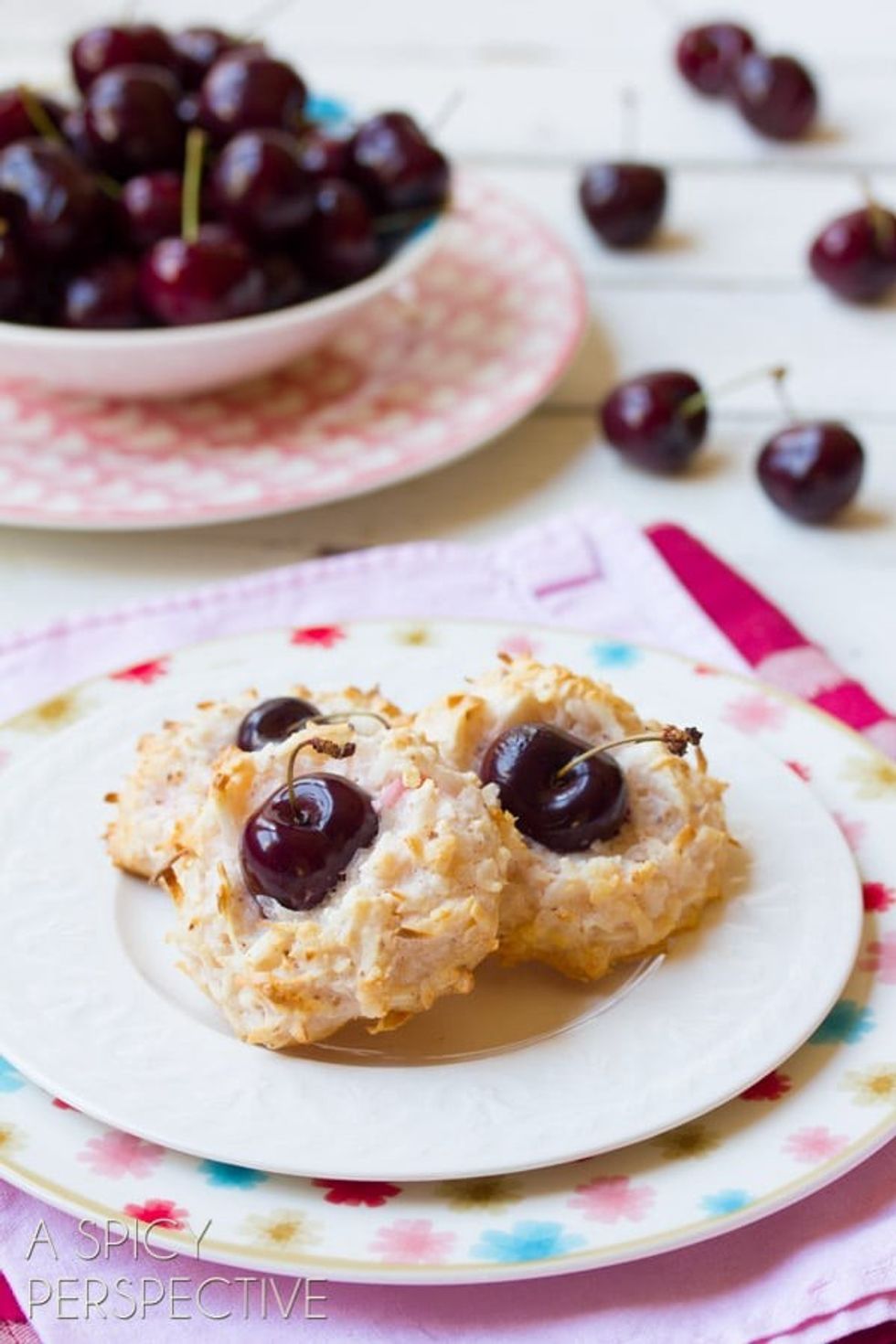 \u200bCherry-Kissed Coconut Macaroons