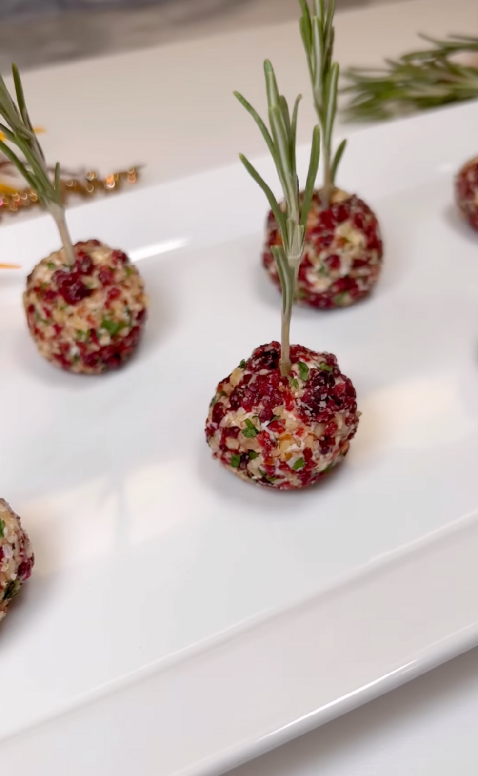 \u200bCranberry Goat Cheese Balls with Rosemary Skewers