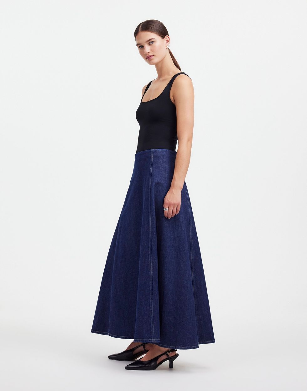 \u200bDenim Flare Midi Skirt in Pellson Wash