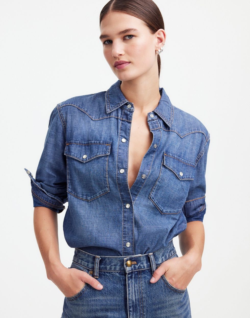 \u200bDenim Western Shirt in Vintage Wash
