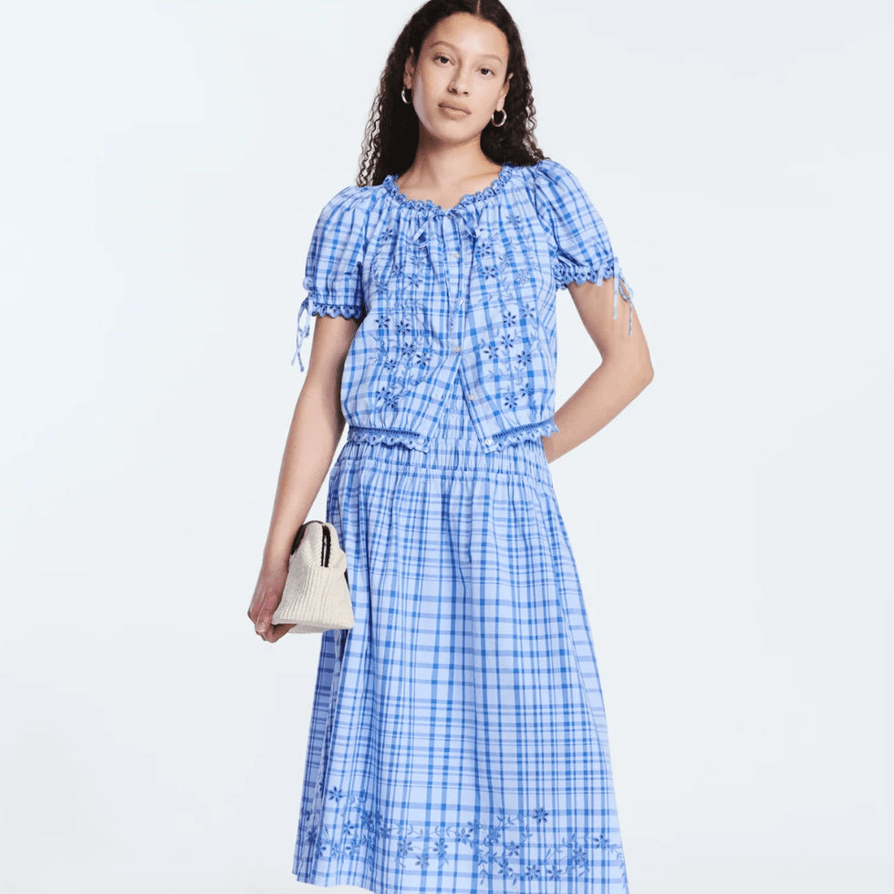 \u200bFree Assembly Embroidered Cropped Cotton Top + Maxi Skirt