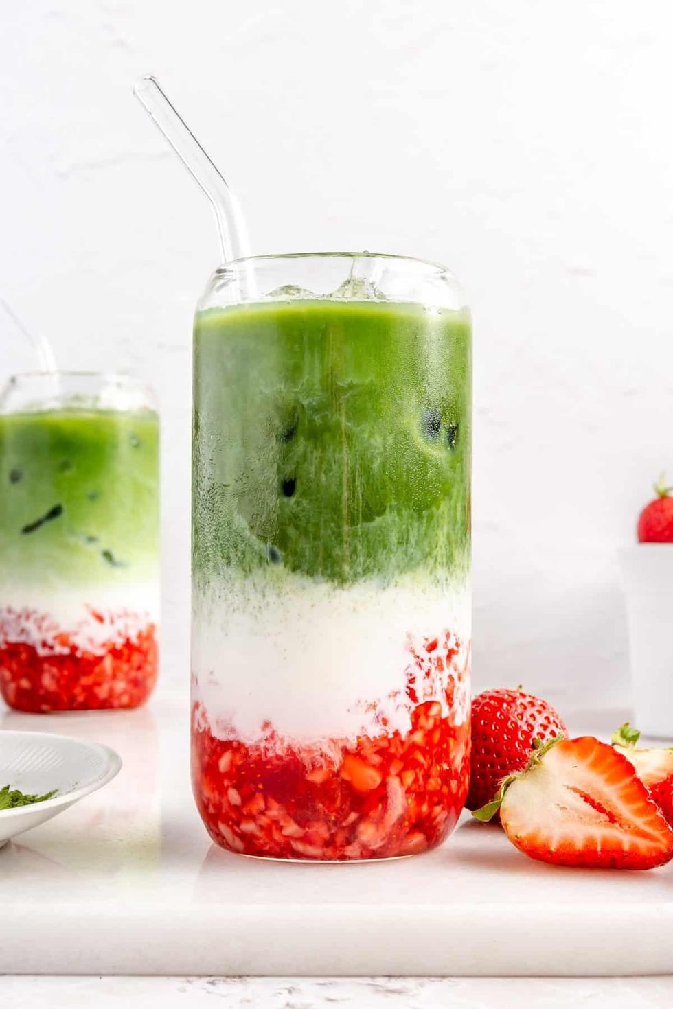 \u200bIced Strawberry Matcha Latte