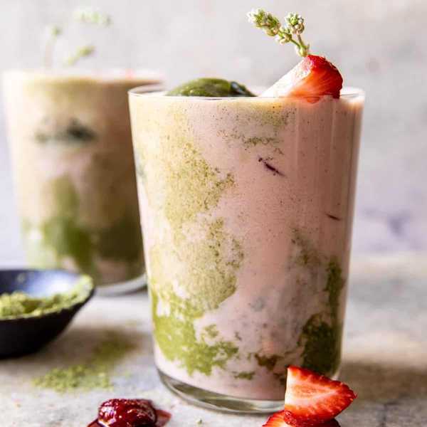 \u200bIced Strawberry Milk Matcha Latte
