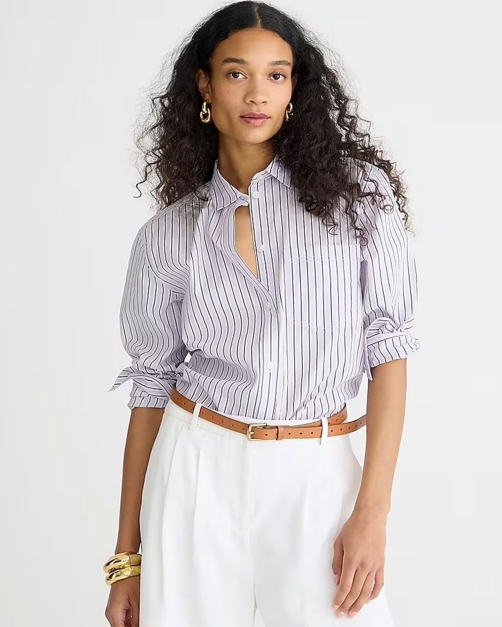 \u200bJ.Crew Gar\u00e7on Classic Shirt In Striped Cotton Poplin in lilac color