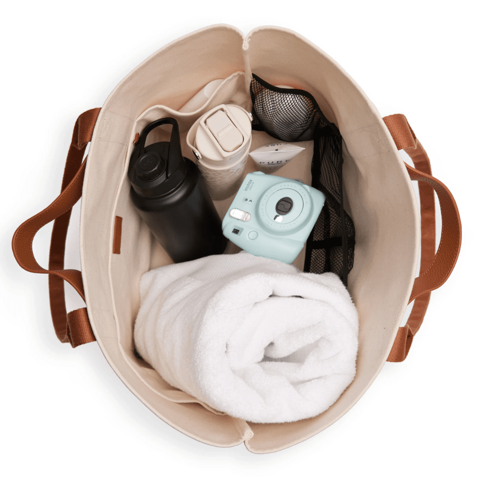 \u200bLeatherology Canvas Beach Tote in Saddle Brown