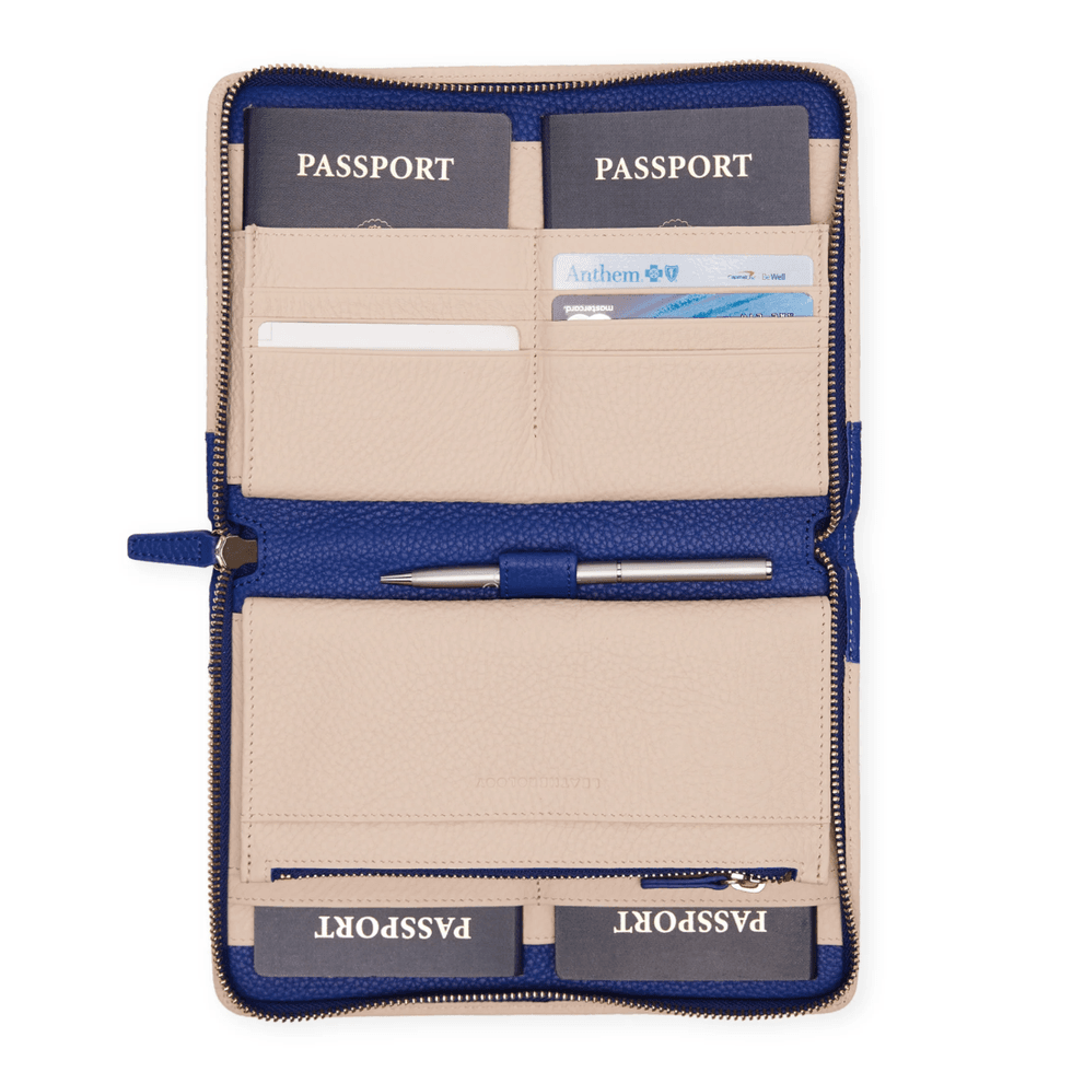 \u200bLeatherology Family Passport Holder in Sand/Regatta Blue