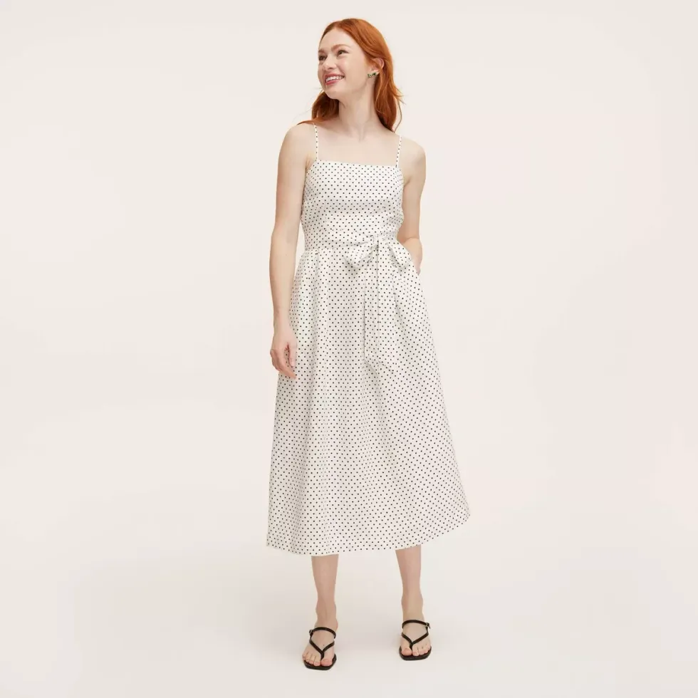 \u200bMini Polka Dot Tie-Waist Midi Dress