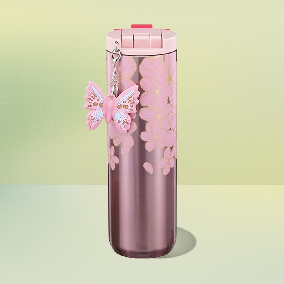 \u200bPink Cherry Blossom Tumbler with Charm