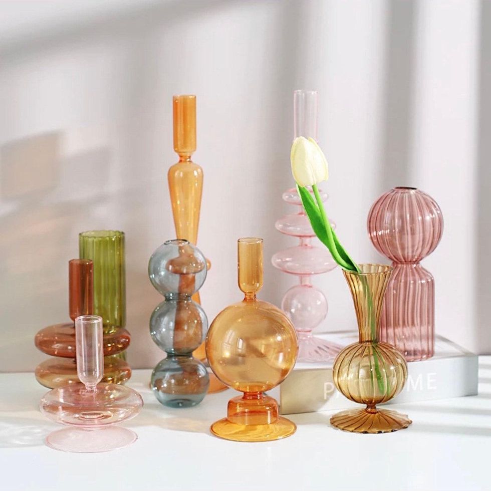 \u200bPOWFinds Colorful Retro Vintage Glass Candlestick Holders
