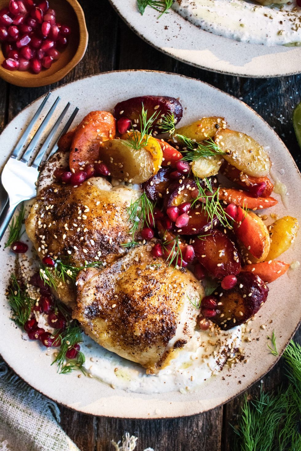 \u200bSpiced Chicken Thighs with Garlic Tahini Yogurt