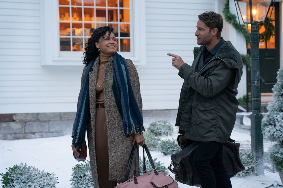 \u200bThe Noel Diary. (L to R) Barrett Doss as Rachel, Justin Hartley as Jake in The Noel Diary. Cr. KC Bailey/Netflix \u00a9 2022.
