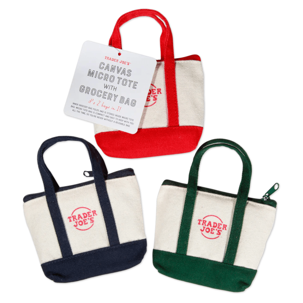 \u200bTrader Joe's Micro Tote Bags in red, navy blue, and forest green hit stores in November 2025.