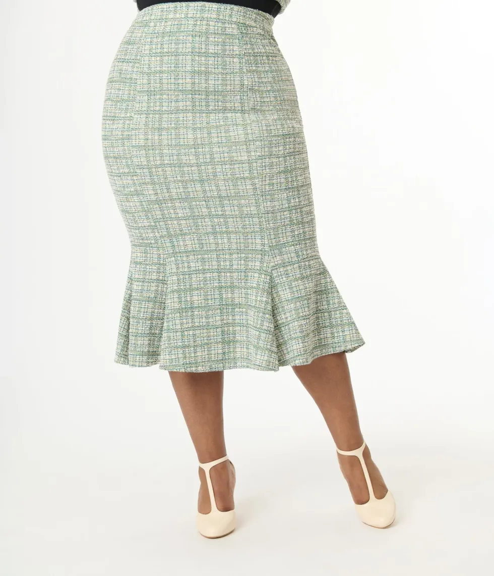 \u200bUnique Vintage 1940s Plaid Boucle Trumpet Skirt