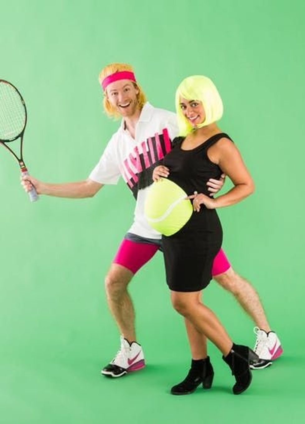 \u201980s Andre Agassi + Tennis Ball pregnant couples costume idea