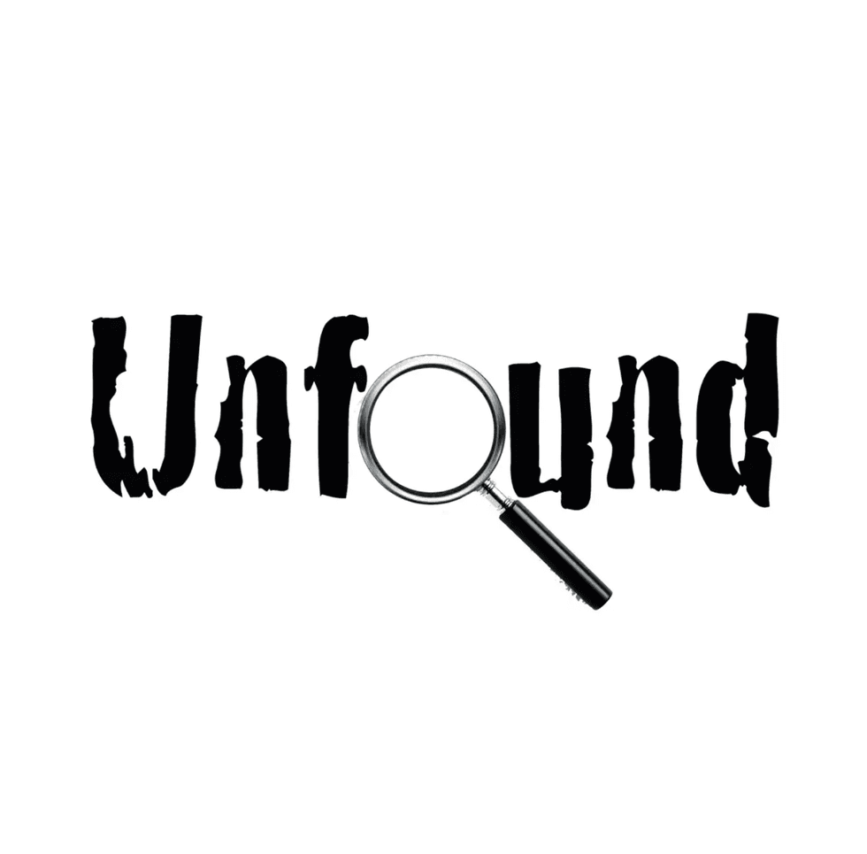 "Unfound" text with a magnifying glass as the letter O.