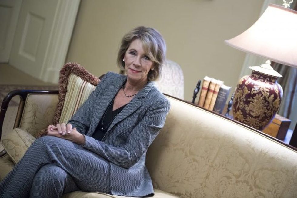 UNITED STATES - DECEMBER 01: Betsy DeVos, nominee for education secretary, poses for a photo before a meeting with Senate Majority Leader Mitch McConnell, R-Ky., in the Capitol, December 1, 2016. (Photo By Tom Williams/CQ Roll Call)