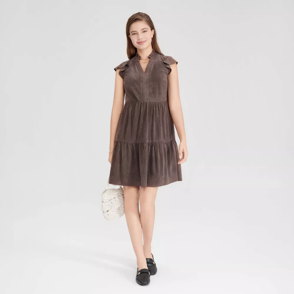 Universal Thread Faux Suede Flutter Sleeve Swing Mini Dress