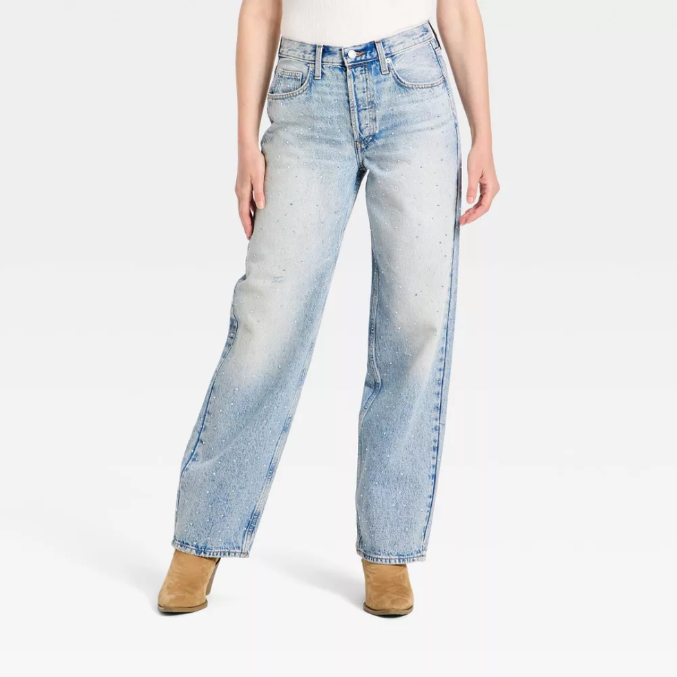 Universal Thread Mid-Rise 90's Baggy Denim Rhinestone Jeans