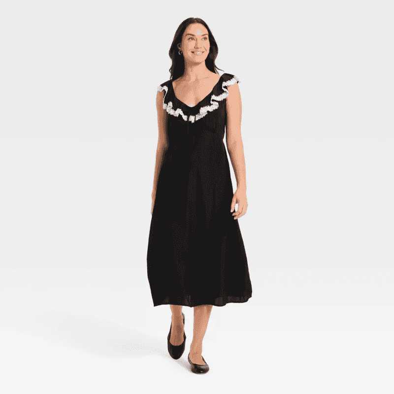 black dress pantyhose AKIRA Chic And Sophisticated Structured Midi Dress | White main image 1