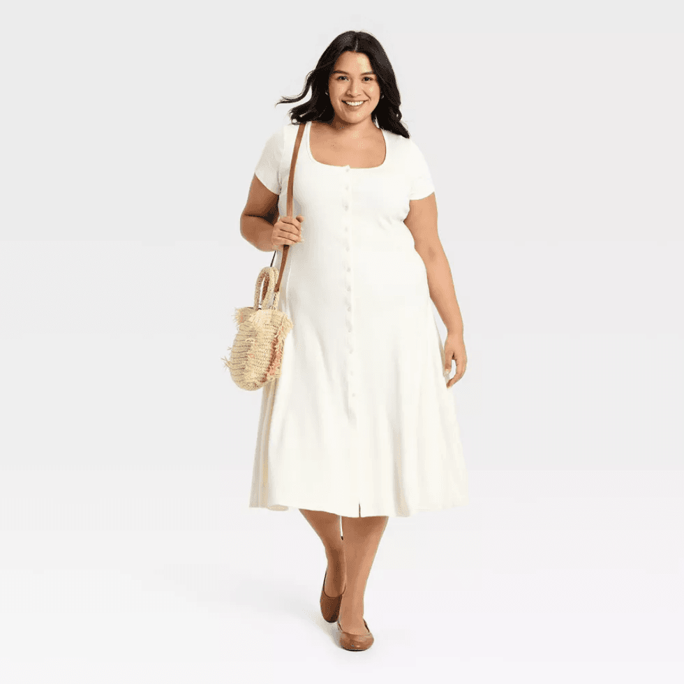 Universal Thread Short Sleeve Ribbed Button-Front Midi Sundress