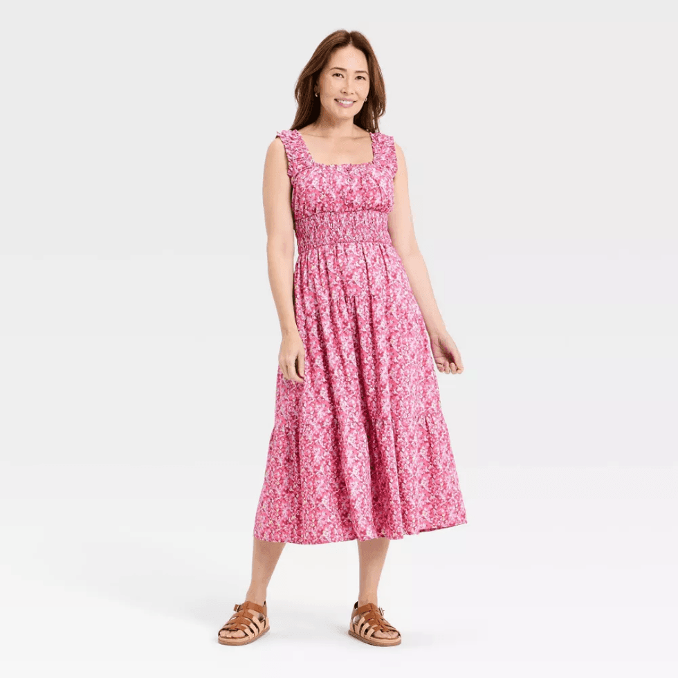 Universal Thread Sleeveless Button-Front Smocked Maxi Empire Waist Dress