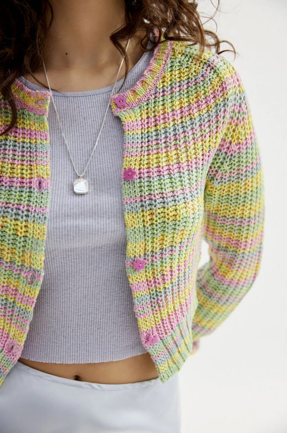 Urban Outfitters Celin Flower-Button Cardigan